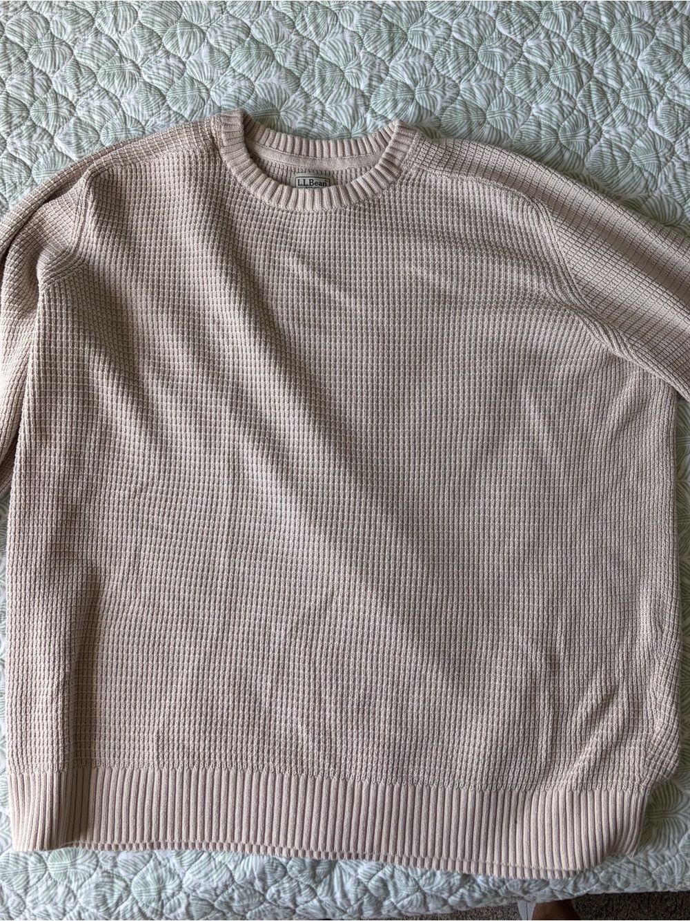 L.L. Bean Men's Crewneck Waffle Knit Sweater in Light Taupe